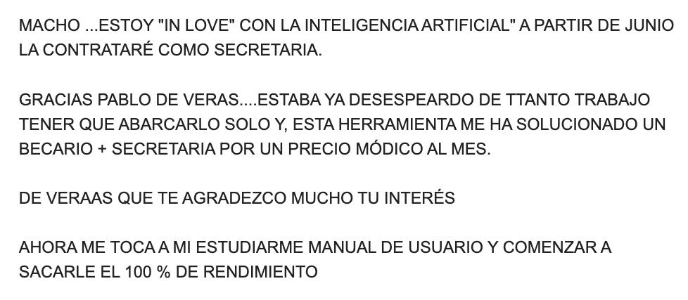 Mensaje de un abogado autónomo en mayúsculas: 'Estoy IN LOVE con la inteligencia artificial. A partir de junio la contrataré como secretaria. Esta herramienta me ha solucionado un becario + secretaria por un precio módico al mes.'